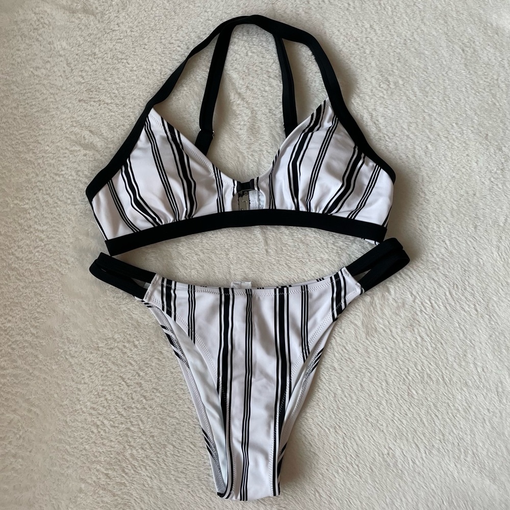 NWT Cupshe Black and White Stripe Bikini